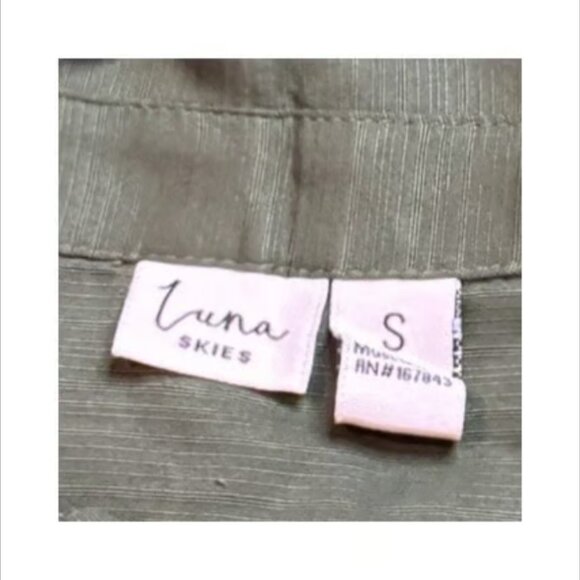 Luna Skies Button-Up Blouse Short Sleeve Utility Safari Olive Green Top Small - Picture 4 of 8